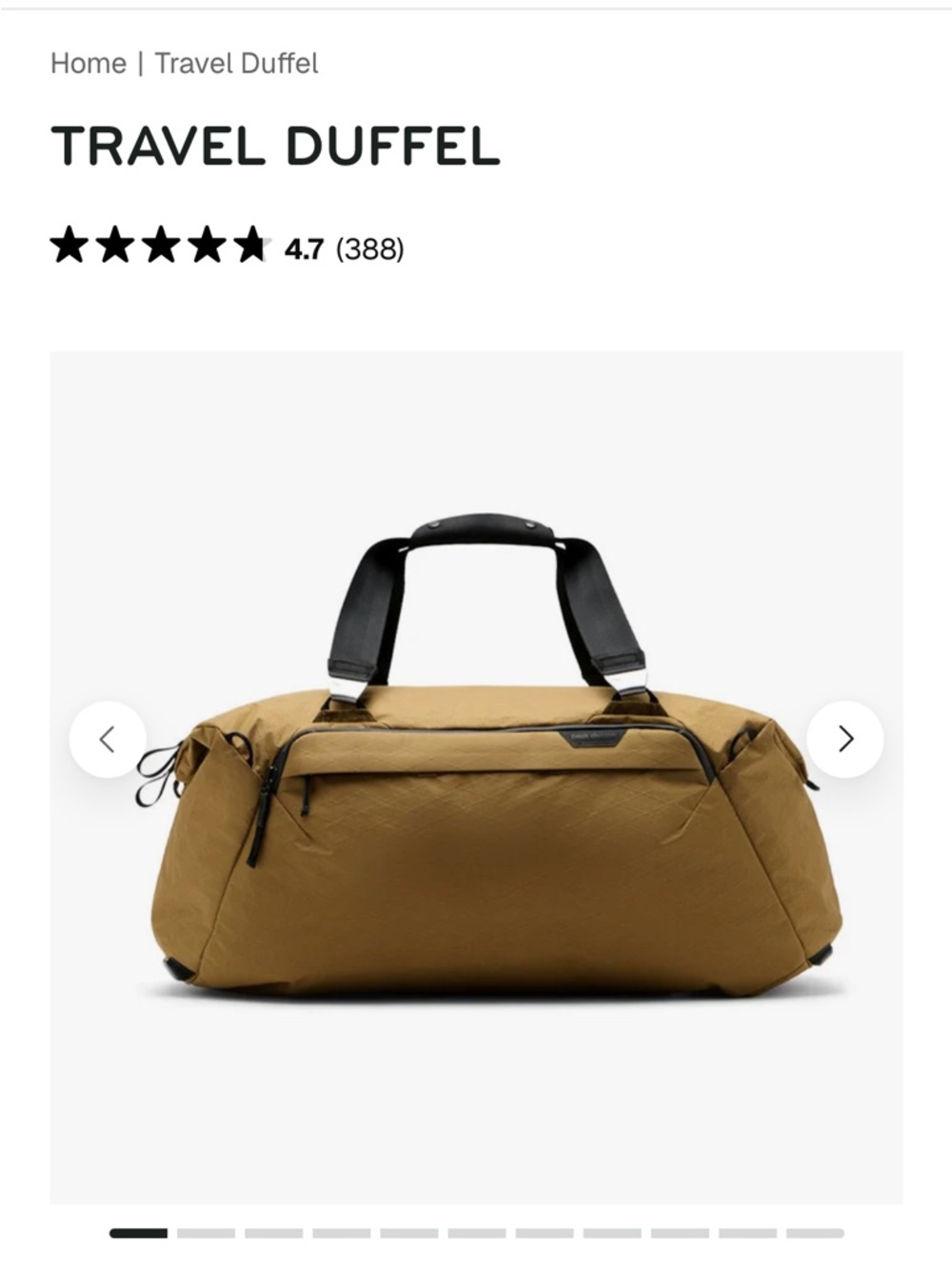 50L Weekend Duffel Bag in Camel Brown with Black Handles